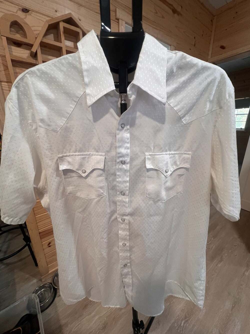 Holt Western Wear Short Sleeve Western Shirt Size XL White Pearl Snap